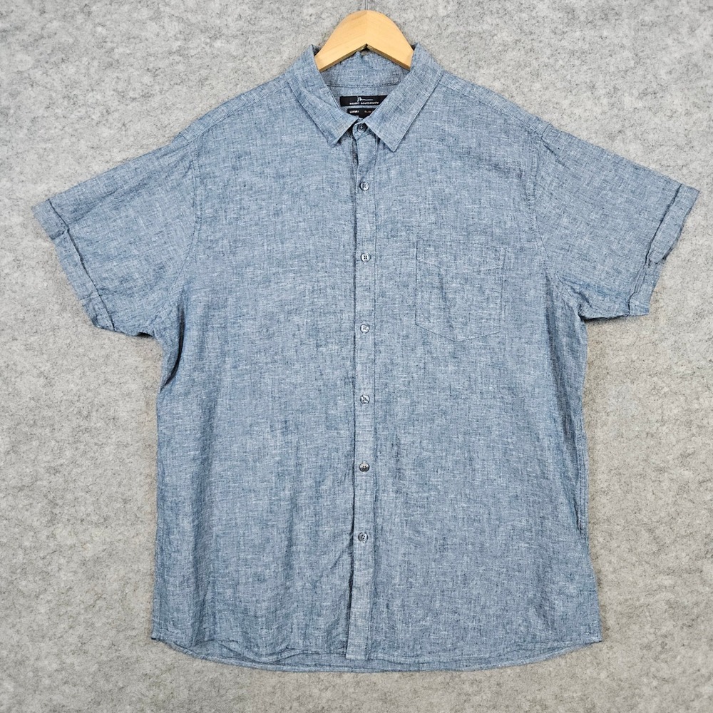 Marc Anthony Men's Luxury Linen Blend Size XL Button Up Shirt Slim Fit Blue/Gray